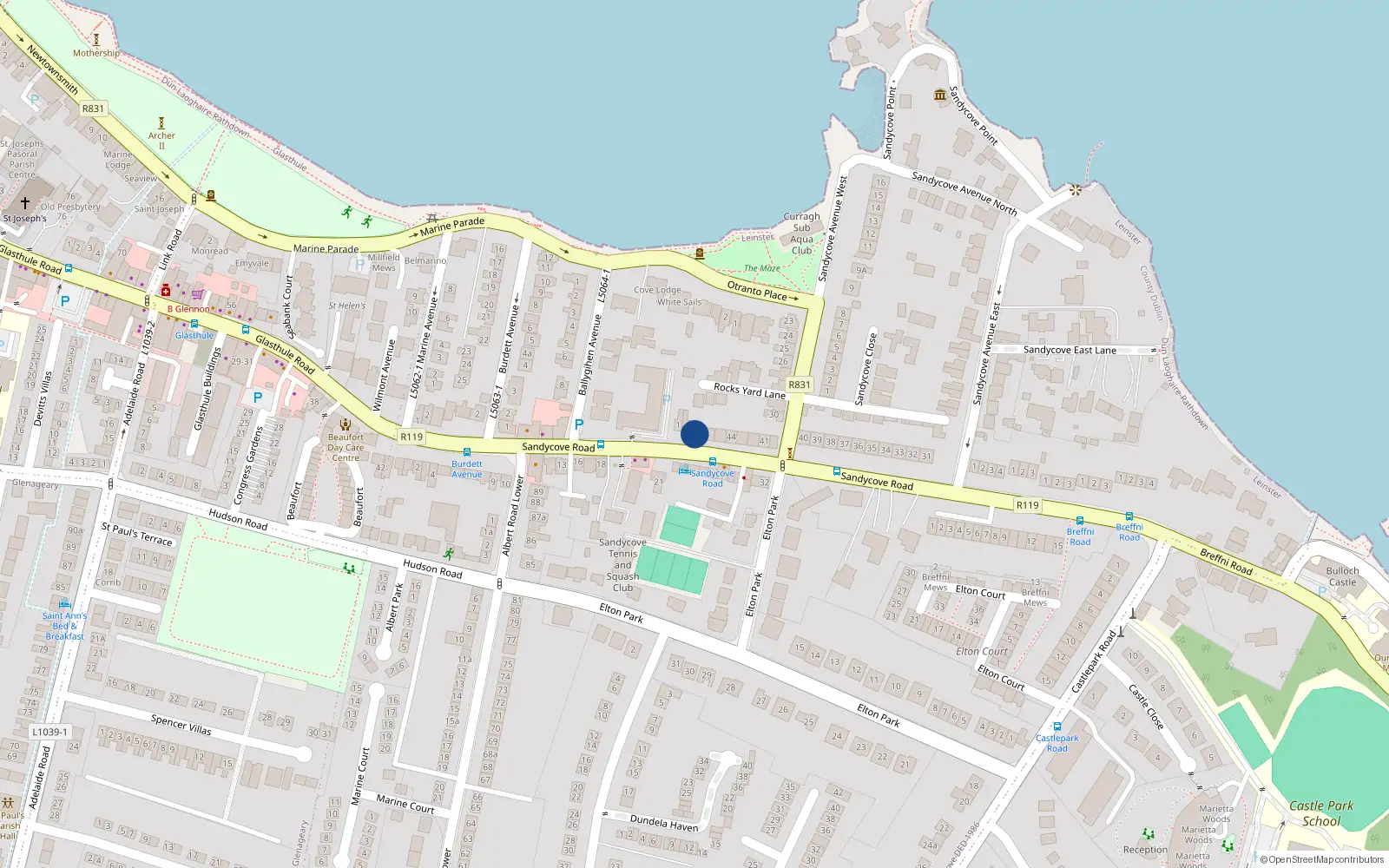 Overhead map showing the location of 47 Sandycove Road, Apartment 2, Sandycove