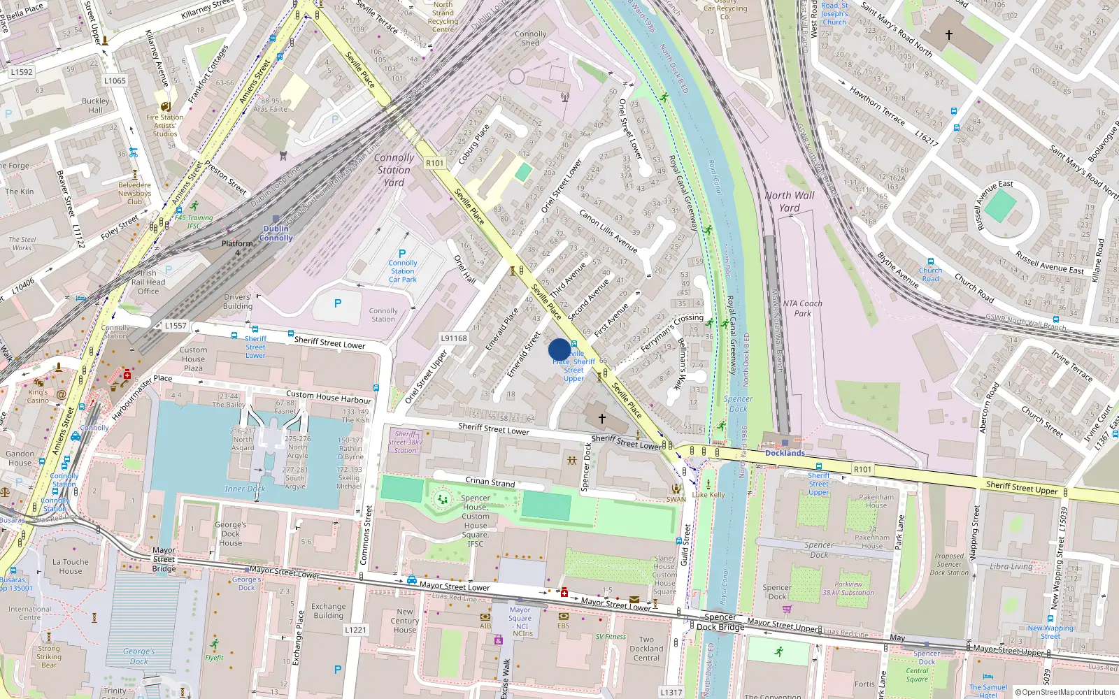 Overhead map showing the location of 47 Seville Place, Dublin 1