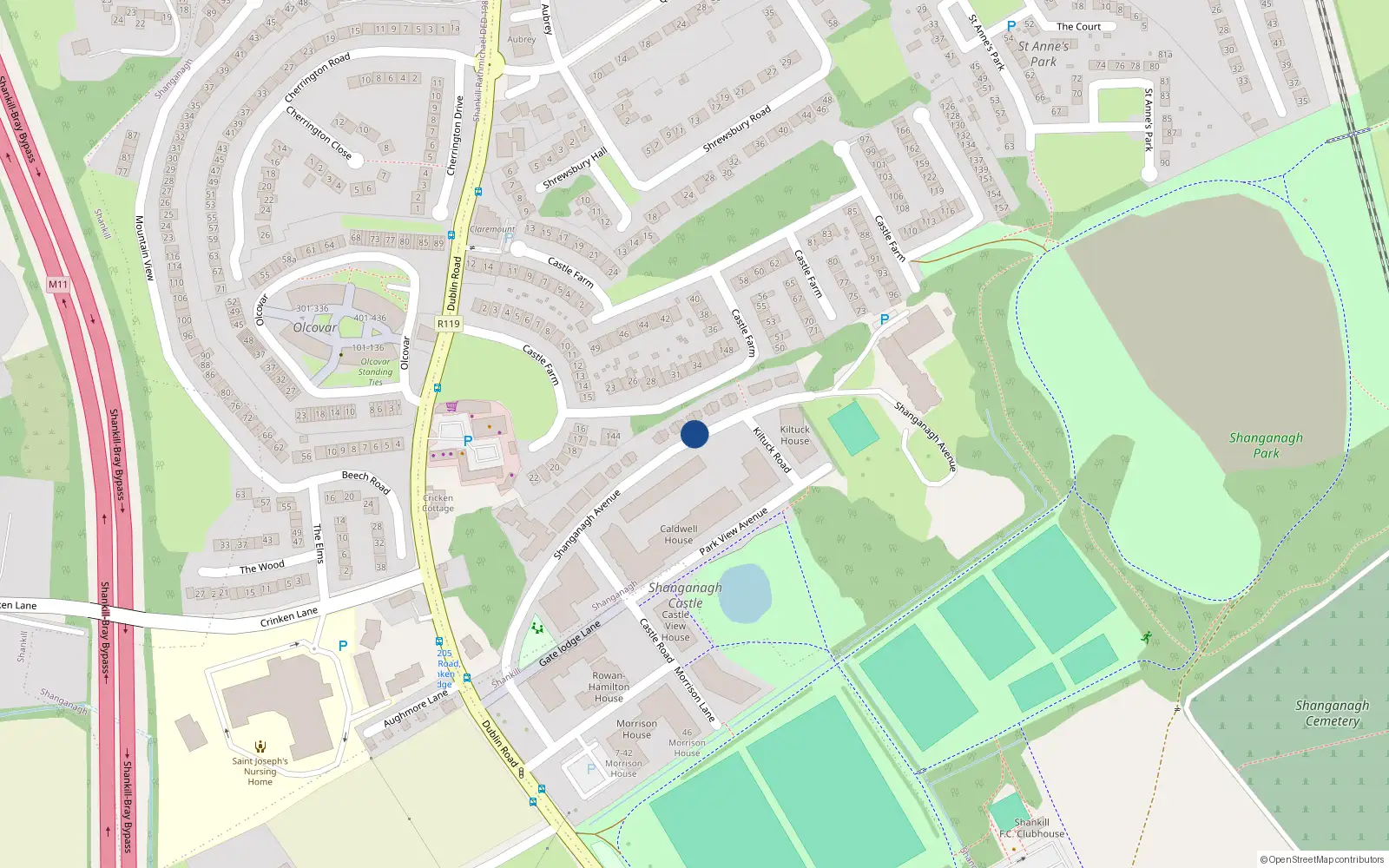 Overhead map showing the location of 47 Shanganagh Avenue, Dublin 18