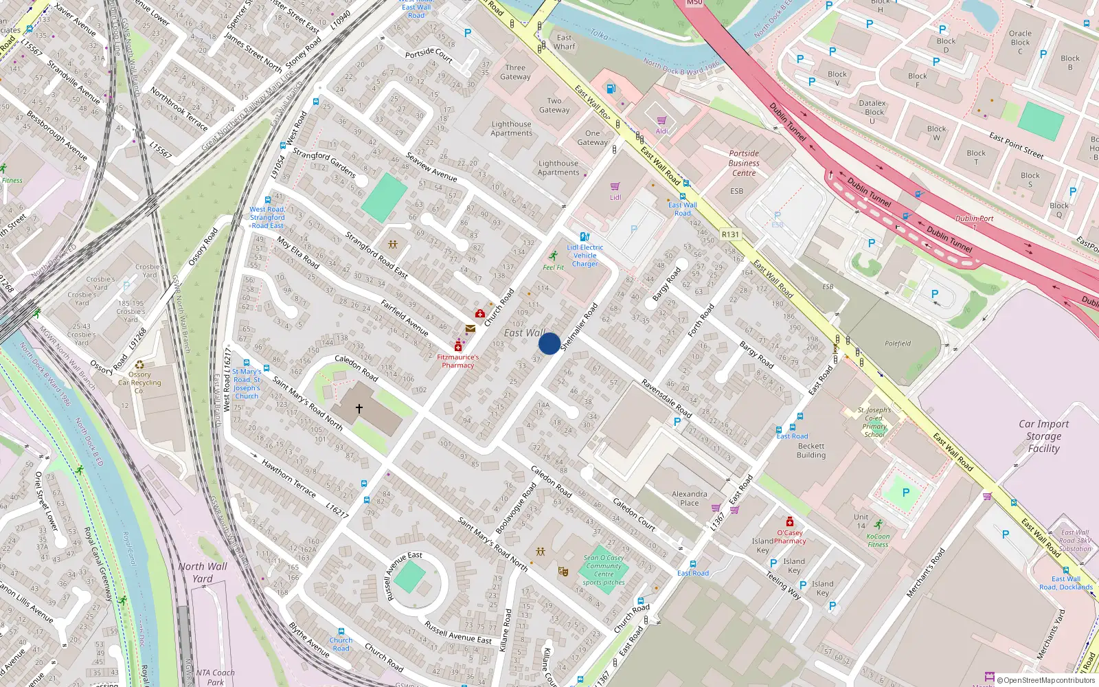 Overhead map showing the location of 47 Shelmalier Road, Dublin 3
