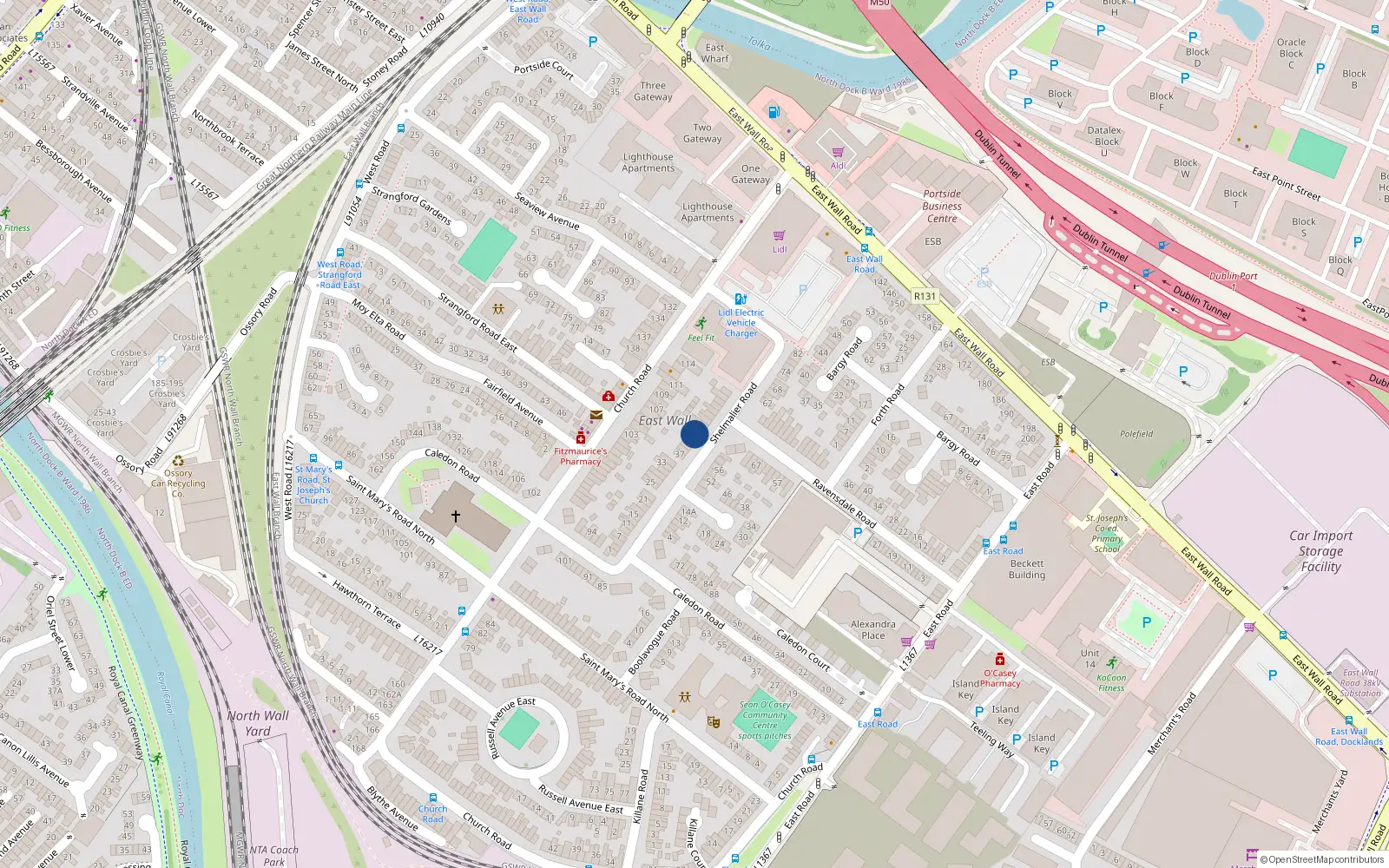 Overhead map showing the location of 47 Shelmalier Road, Dublin 3