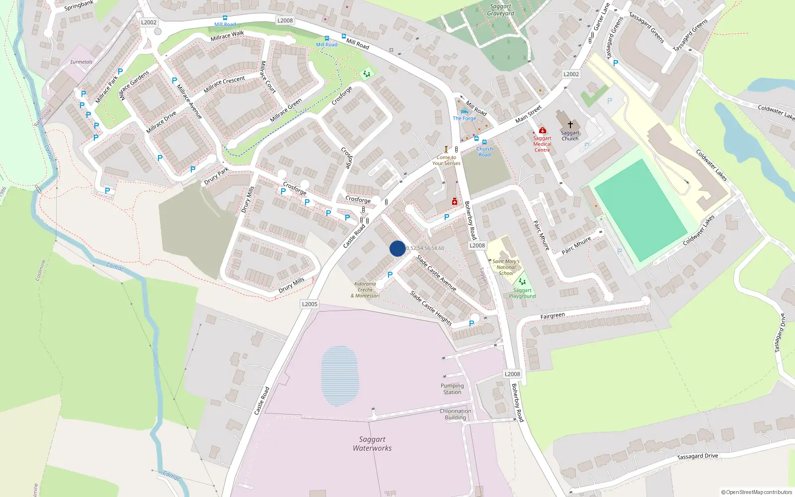 Overhead map showing the location of 47a Slade Castle Avenue, Saggart