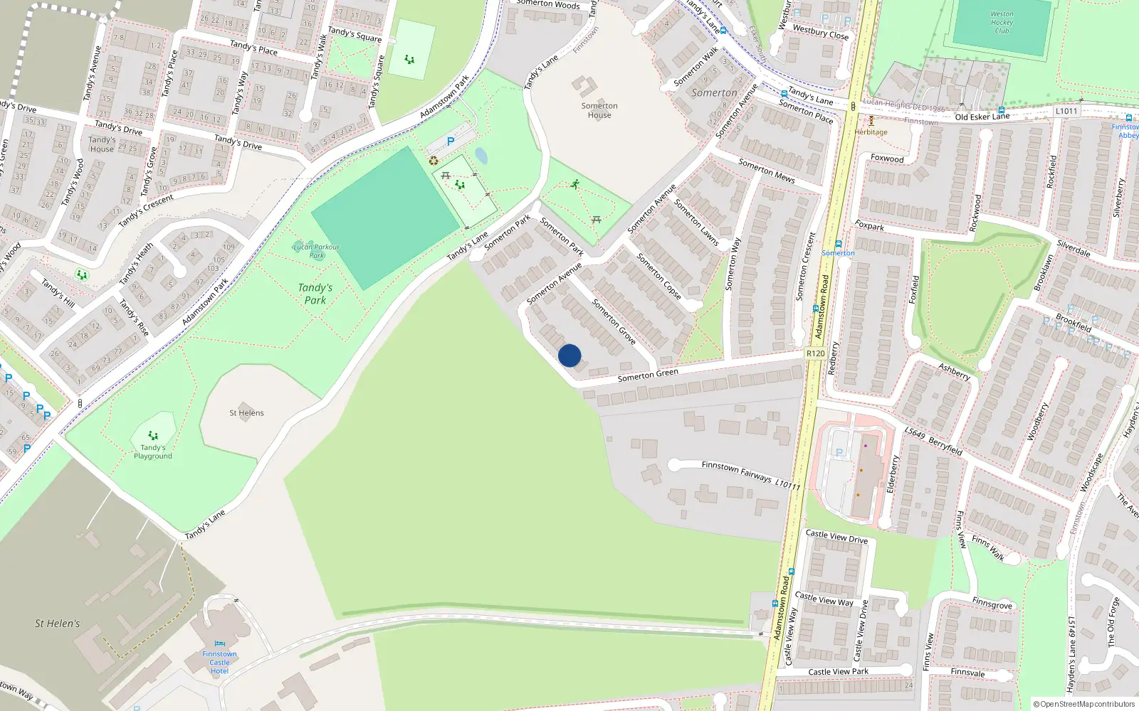 Overhead map showing the location of 47 Somerton Avenue, Lucan