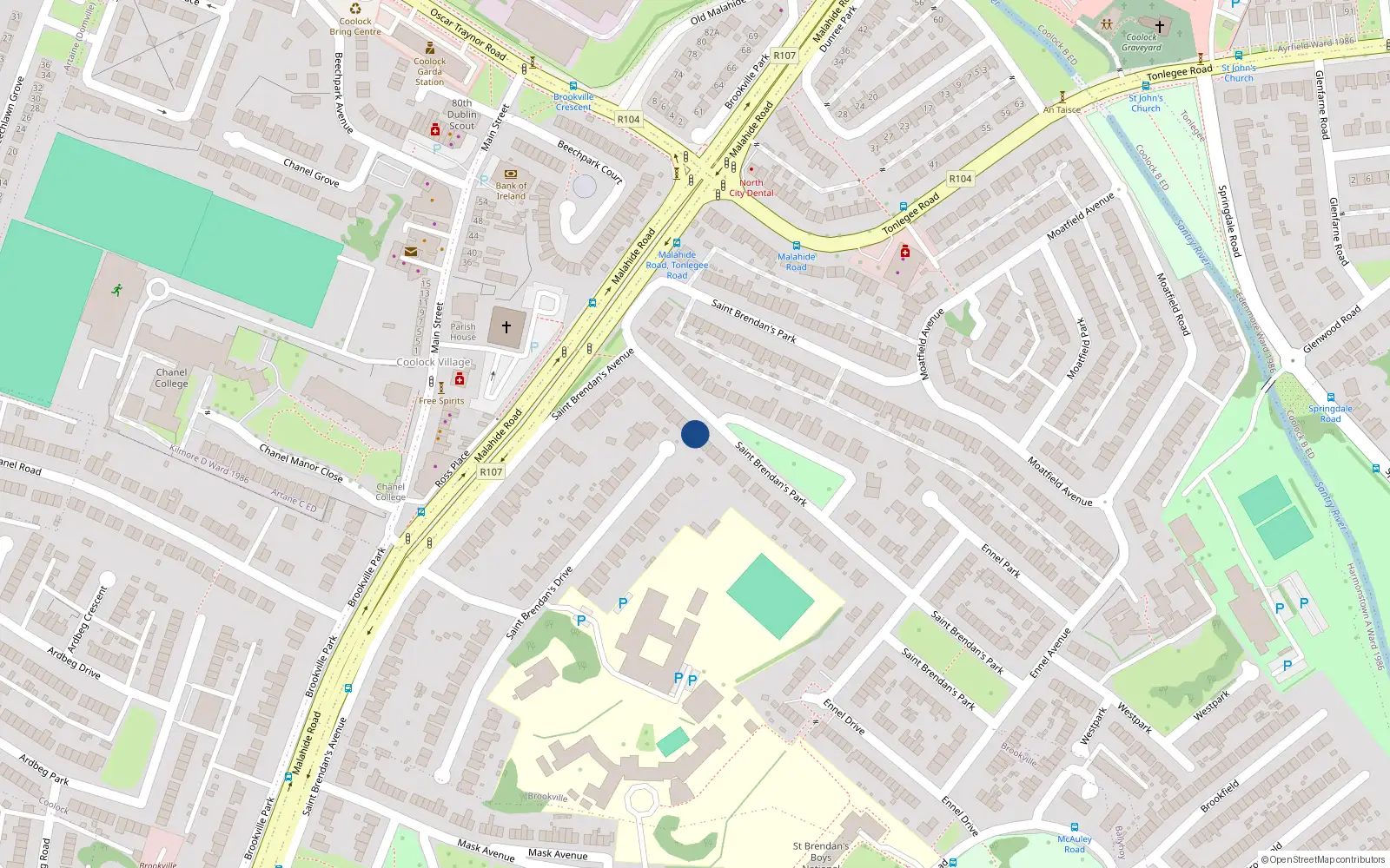Overhead map showing the location of 47 St Brendans Park, Coolock, Dublin 5