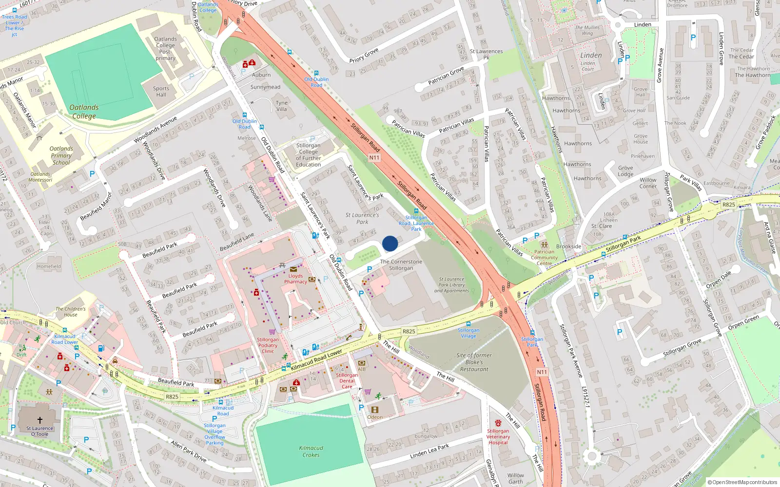 Overhead map showing the location of 47 St Laurences Park, Stillorgan, Dublin