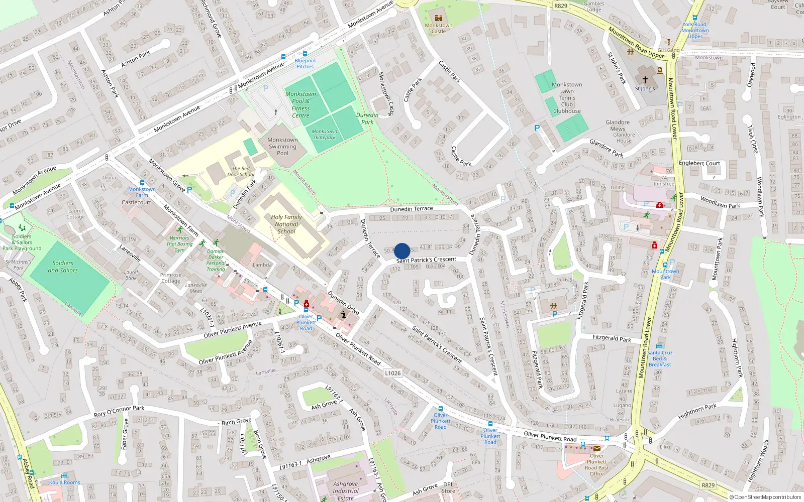 Overhead map showing the location of 47 St Patricks Crescent, Monkstown Farm, Monkstown