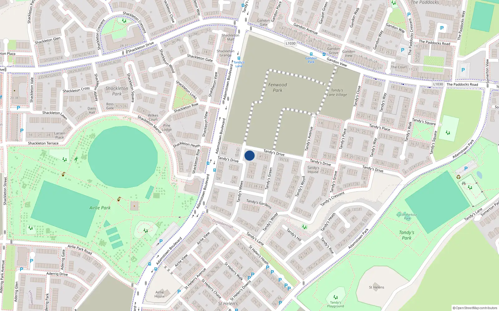 Overhead map showing the location of 47 Tandy's Drive, Lucan