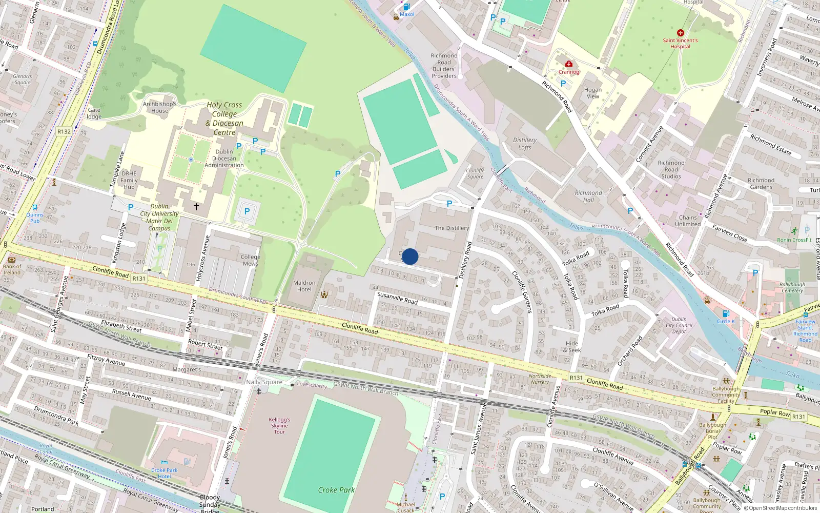 Overhead map showing the location of 47 the Corn Mill, Distillery Road, Dublin 1