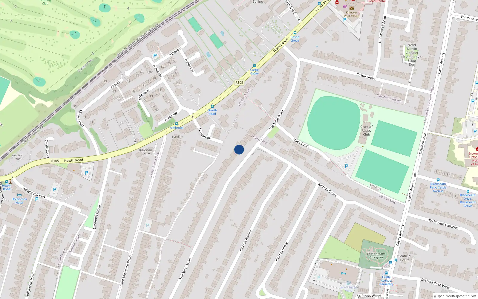 Overhead map showing the location of 47 the Stiles Road, Clontarf, Dublin 3