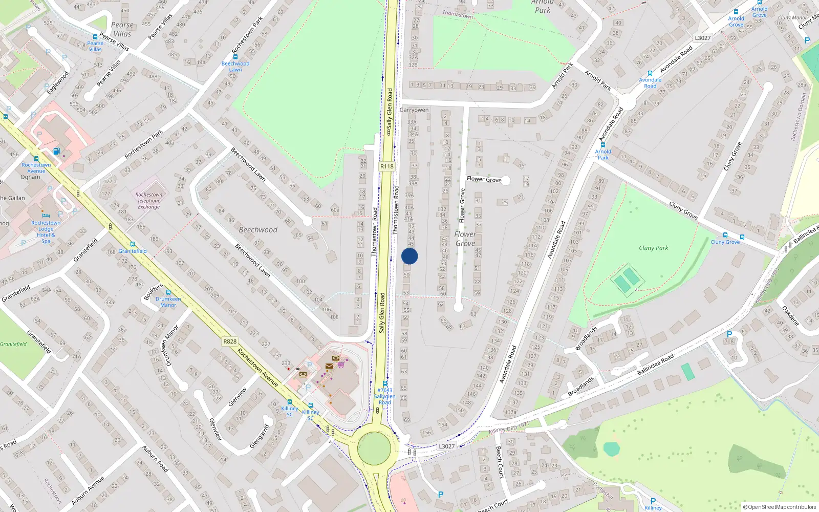 Overhead map showing the location of 47 Thomastown Road, Dun Laoghaire, Dublin