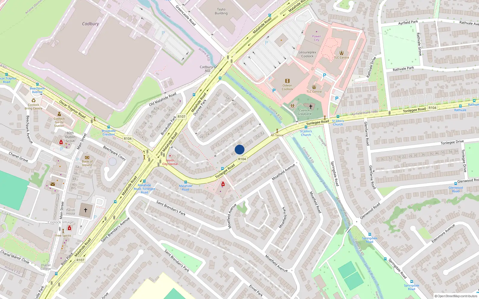 Overhead map showing the location of 47 Tonlegee Road, Coolock, Dublin 5