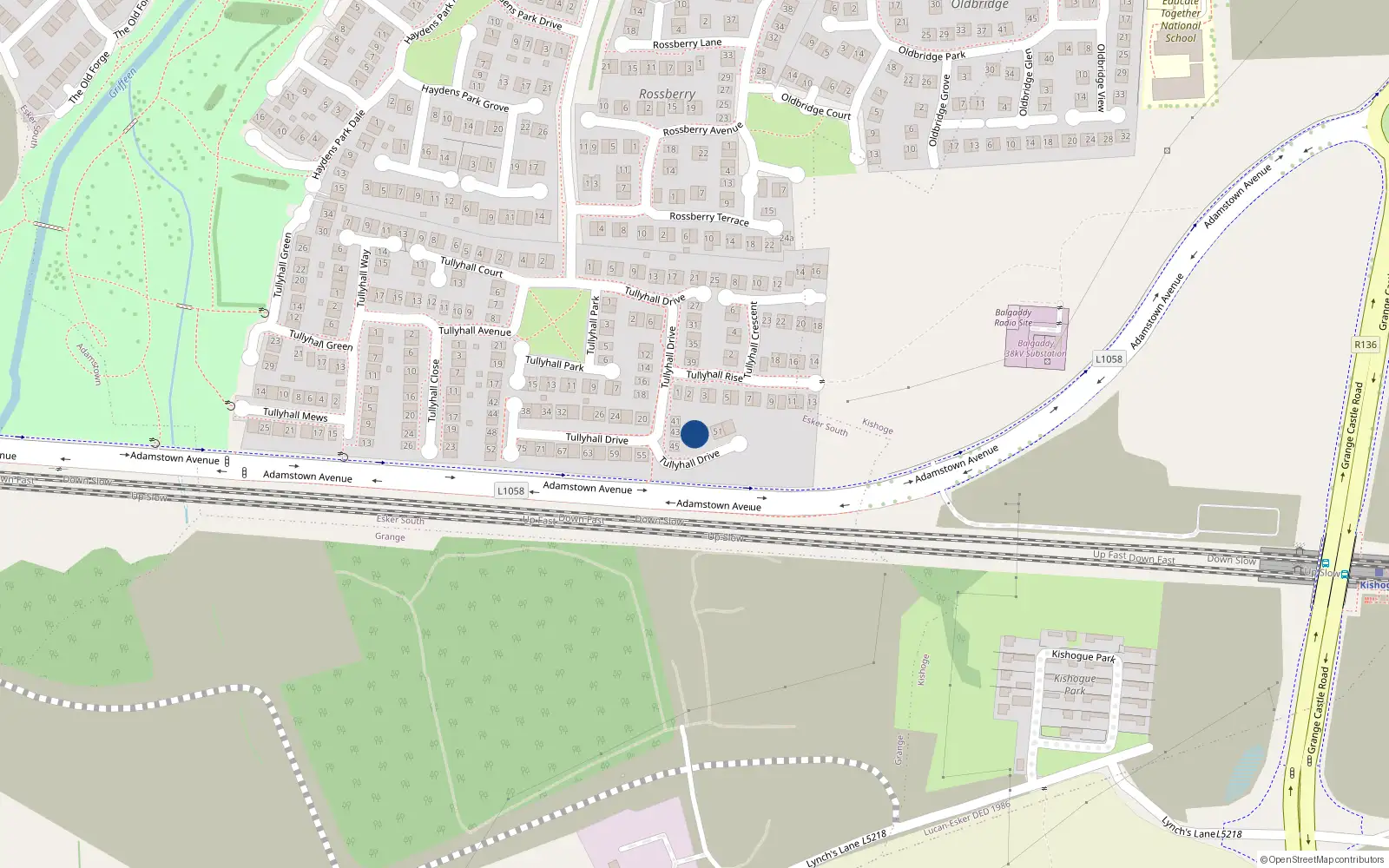 Overhead map showing the location of 47 Tullyhall Drive, Lucan