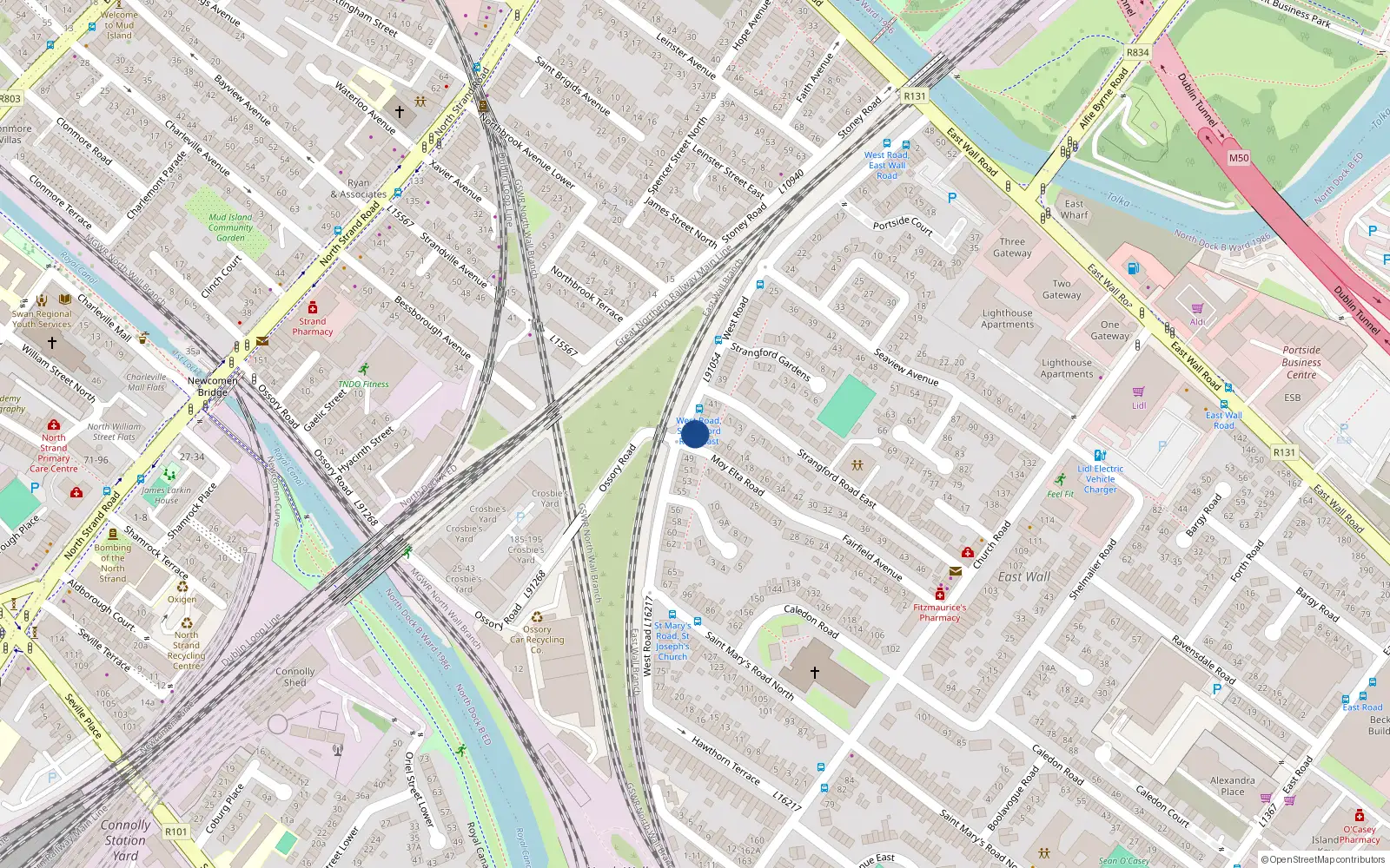 Overhead map showing the location of 47 West Road, East Wall, Dublin 3