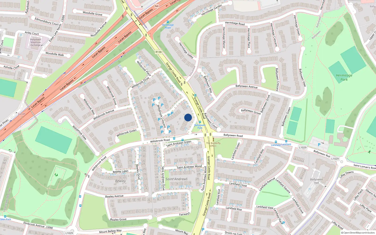 Overhead map showing the location of 47 Willsbrook Drive, Lucan