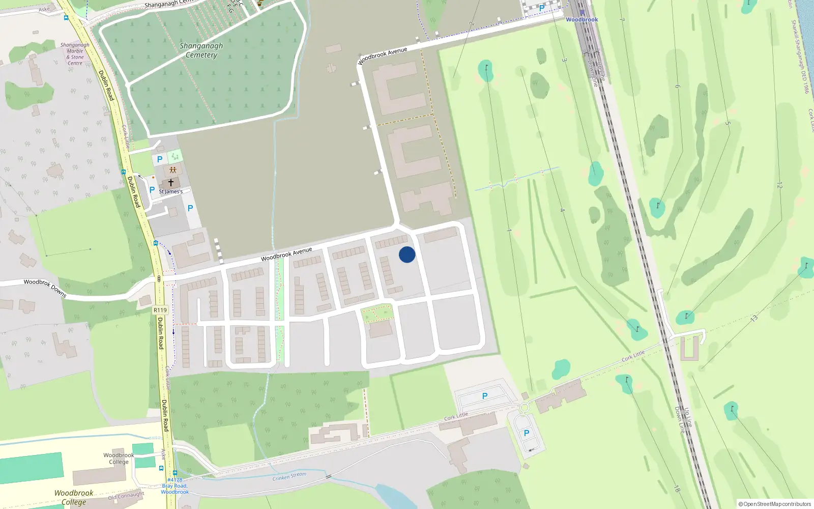 Overhead map showing the location of 47 Woodbrook, Bray