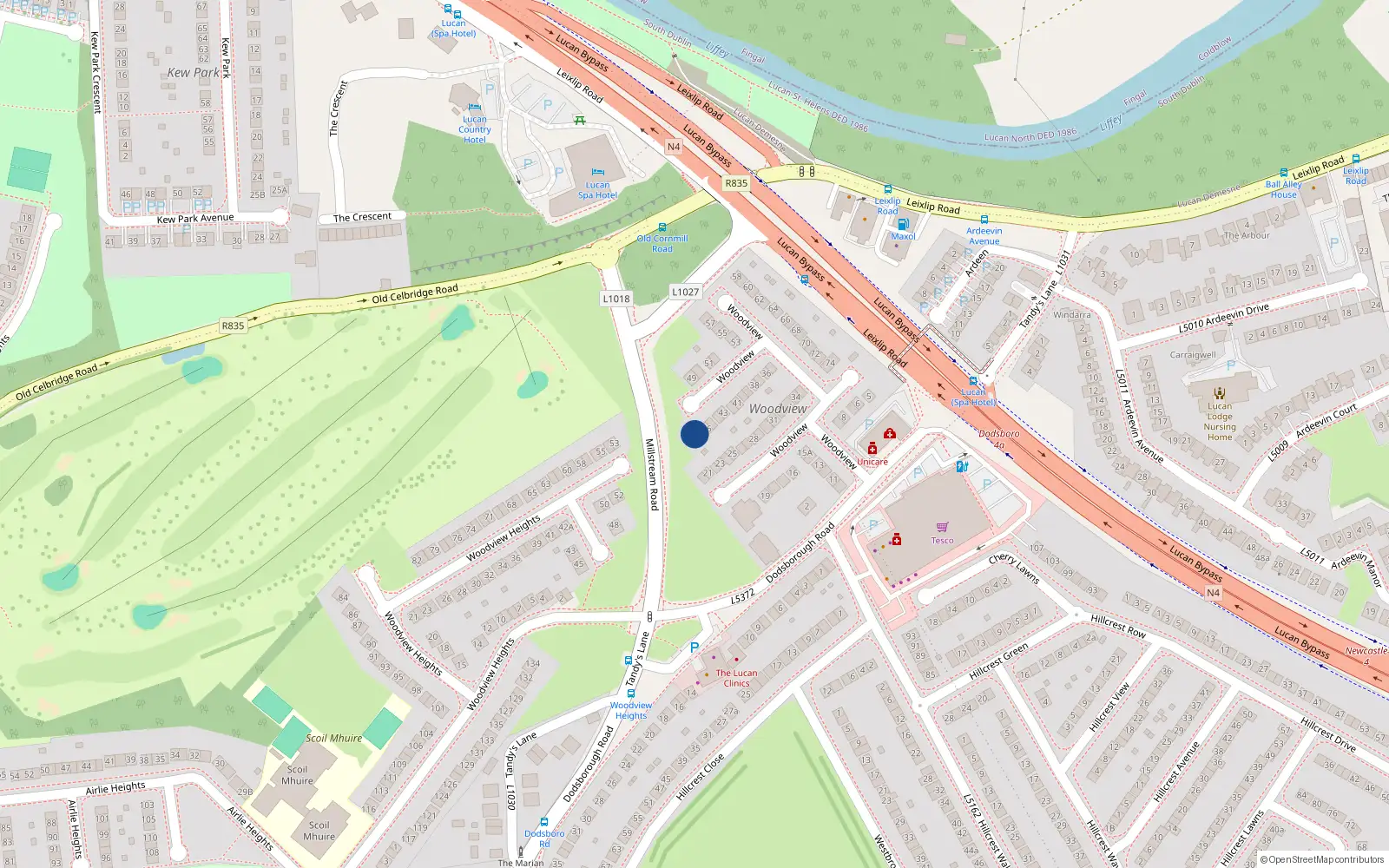 Overhead map showing the location of 47 Woodview, Lucan