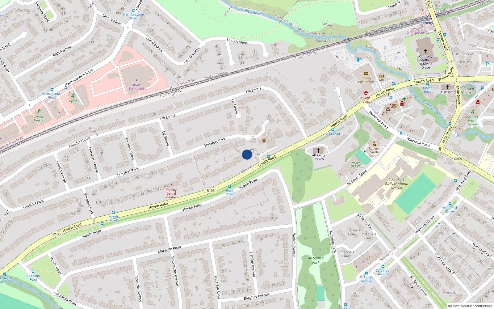 Overhead map showing the location of 470 Howth Road, Raheny, Dublin 5
