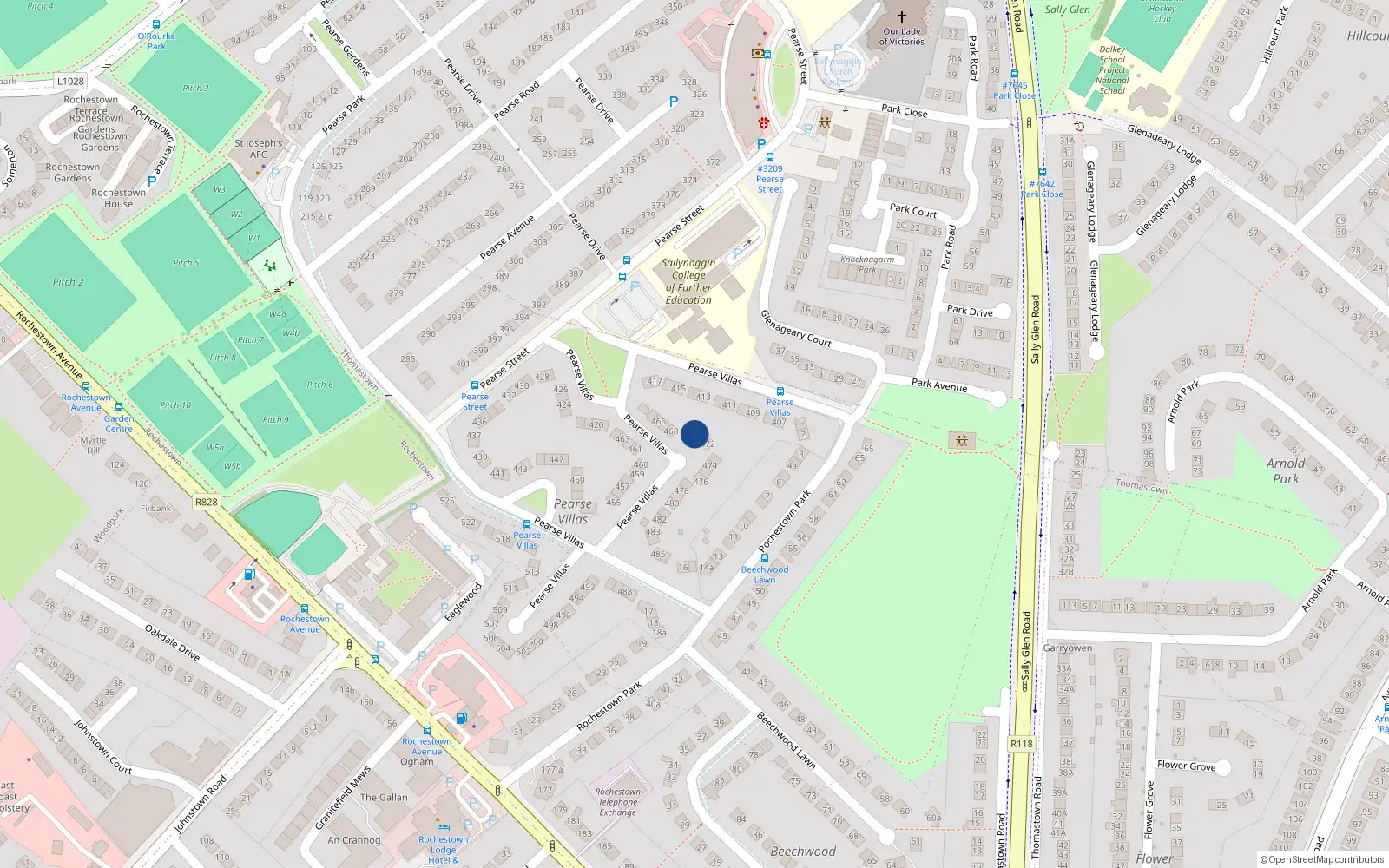 Overhead map showing the location of 470 Pearse Villas, Sallynoggin, Co Dublin