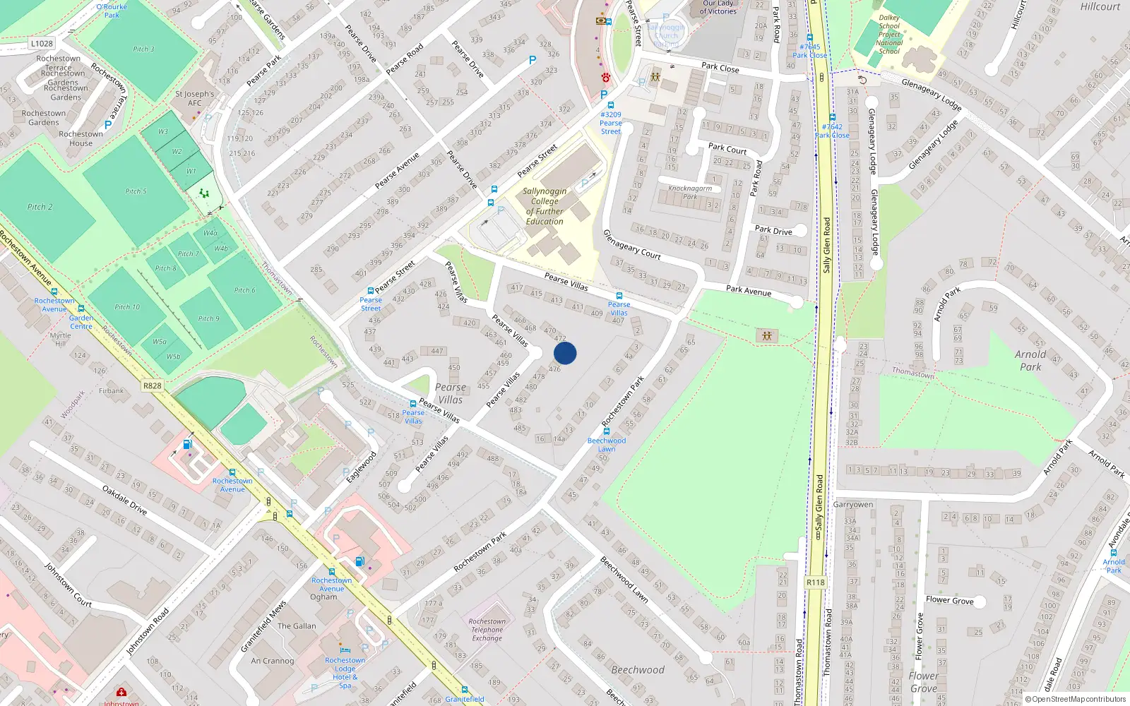 Overhead map showing the location of 473 Pearse Villas, Sallynoggin, Dublin