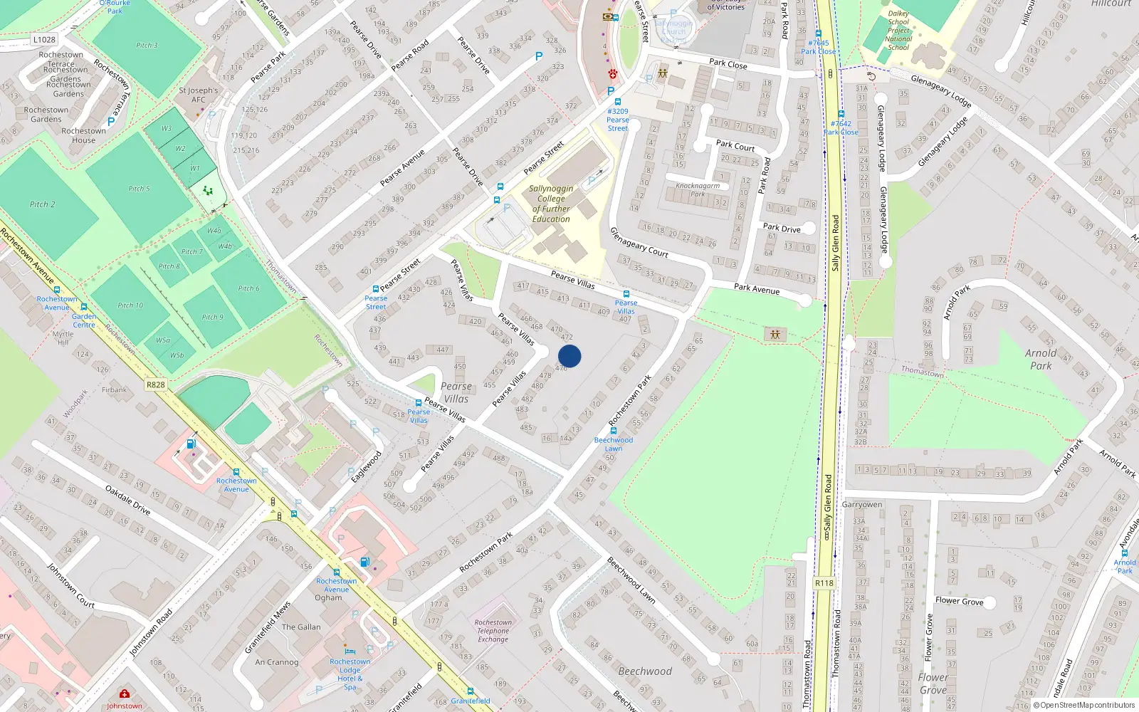Overhead map showing the location of 474 Pearse Villas, Sallynoggin