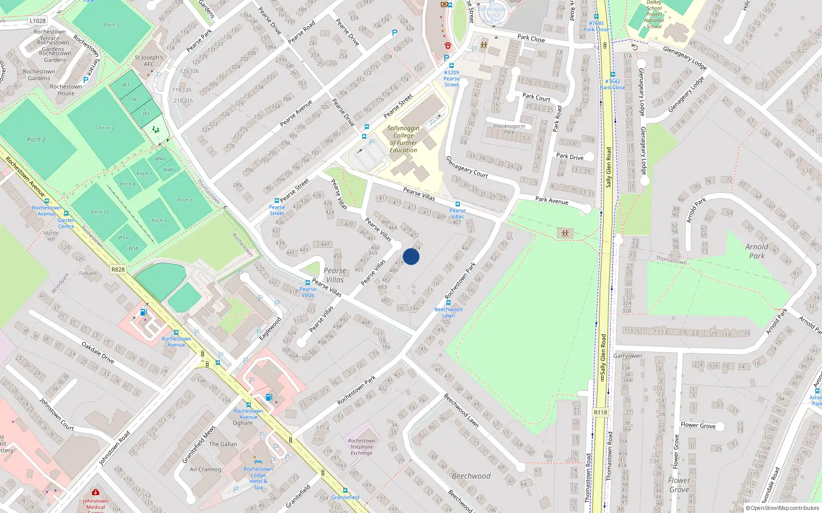 Overhead map showing the location of 476 Pearse Villas, Sallynoggin