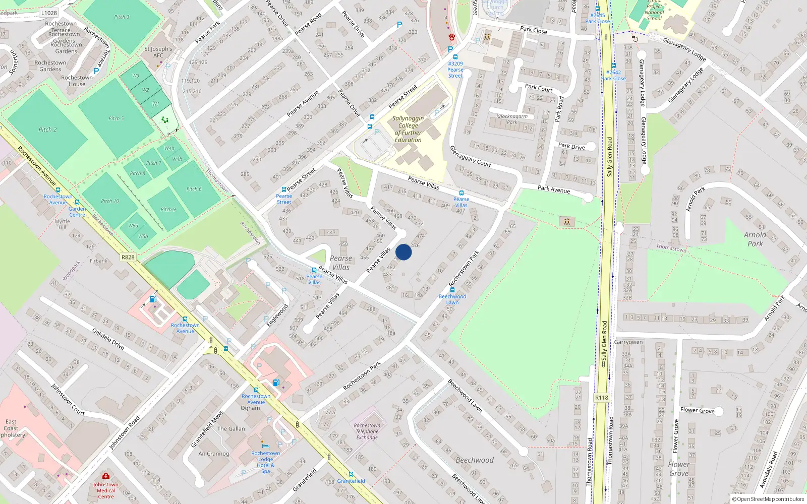 Overhead map showing the location of 478 Pearse Villas, Sallynoggin, Dun Laoghaire