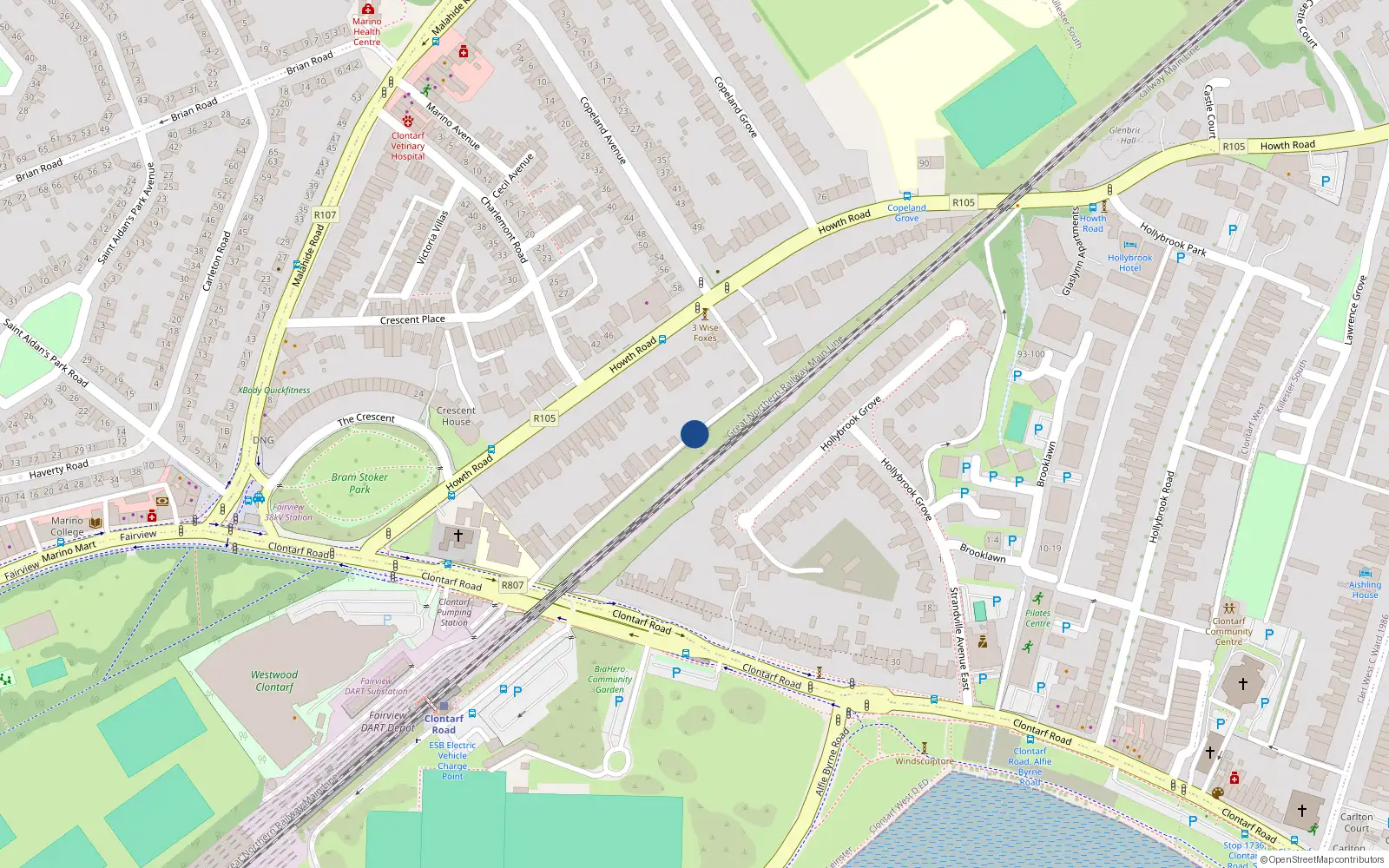 Overhead map showing the location of 47 Charlemont Lane, Dublin 3