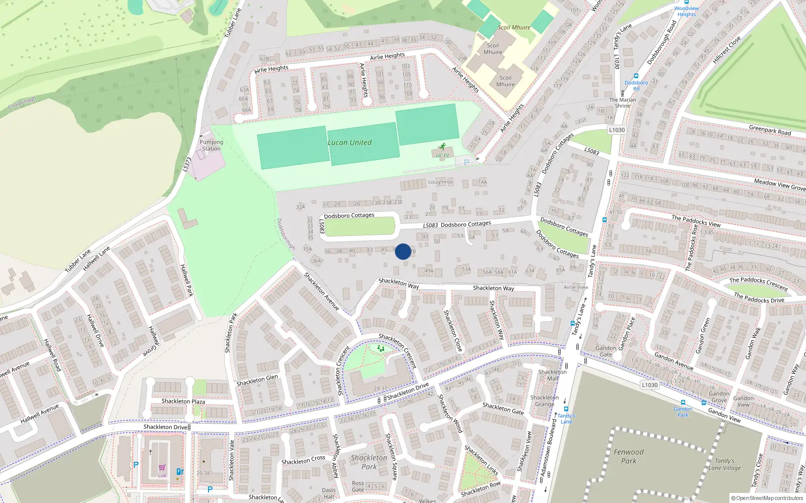 Overhead map showing the location of 47A Dodsborough Cottages, Lucan