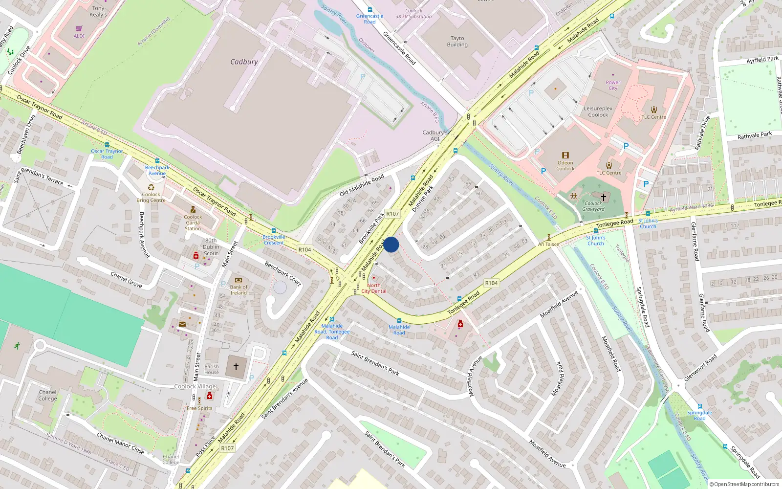 Overhead map showing the location of 47A Dunree Park, Coolock, Dublin 5
