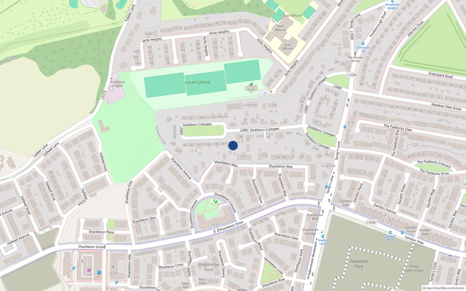 Overhead map showing the location of 47B, 47B Dodsborough Cottages, Lucan
