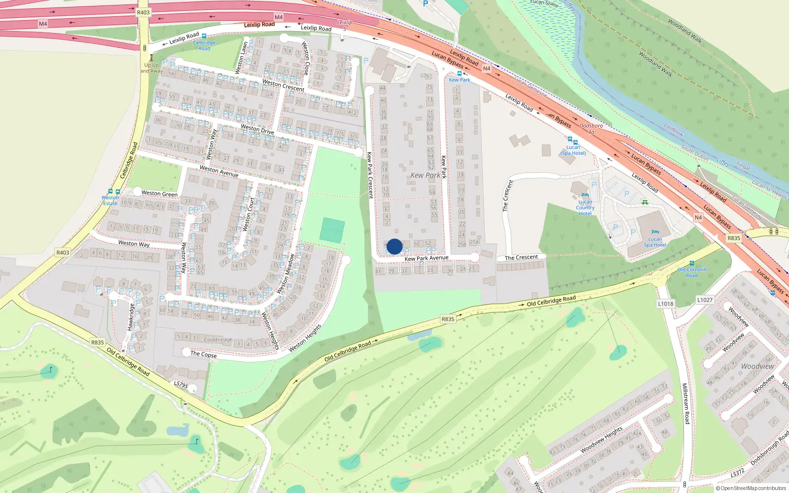 Overhead map showing the location of 47kew Park Avenue, Lucan, Dublin