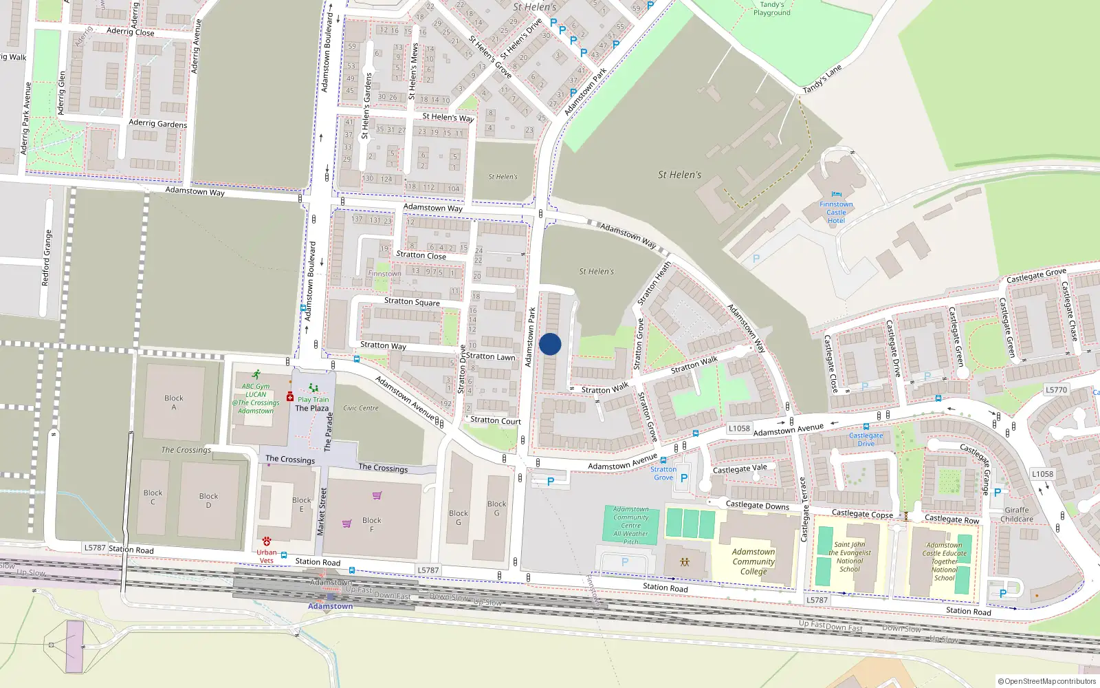 Overhead map showing the location of 48 Adamstown Park, Lucan