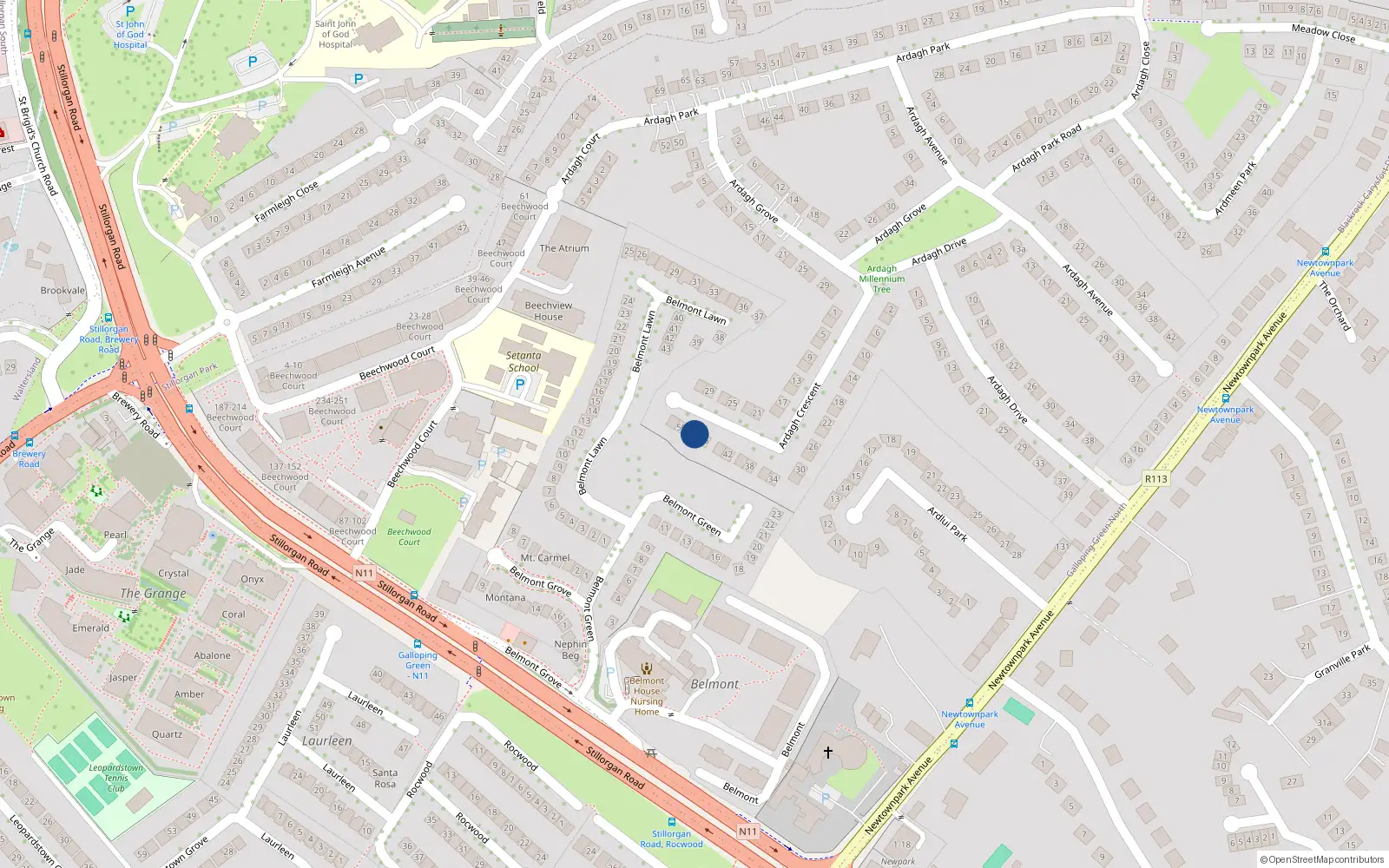 Overhead map showing the location of 48 Ardagh Crescent, Dublin