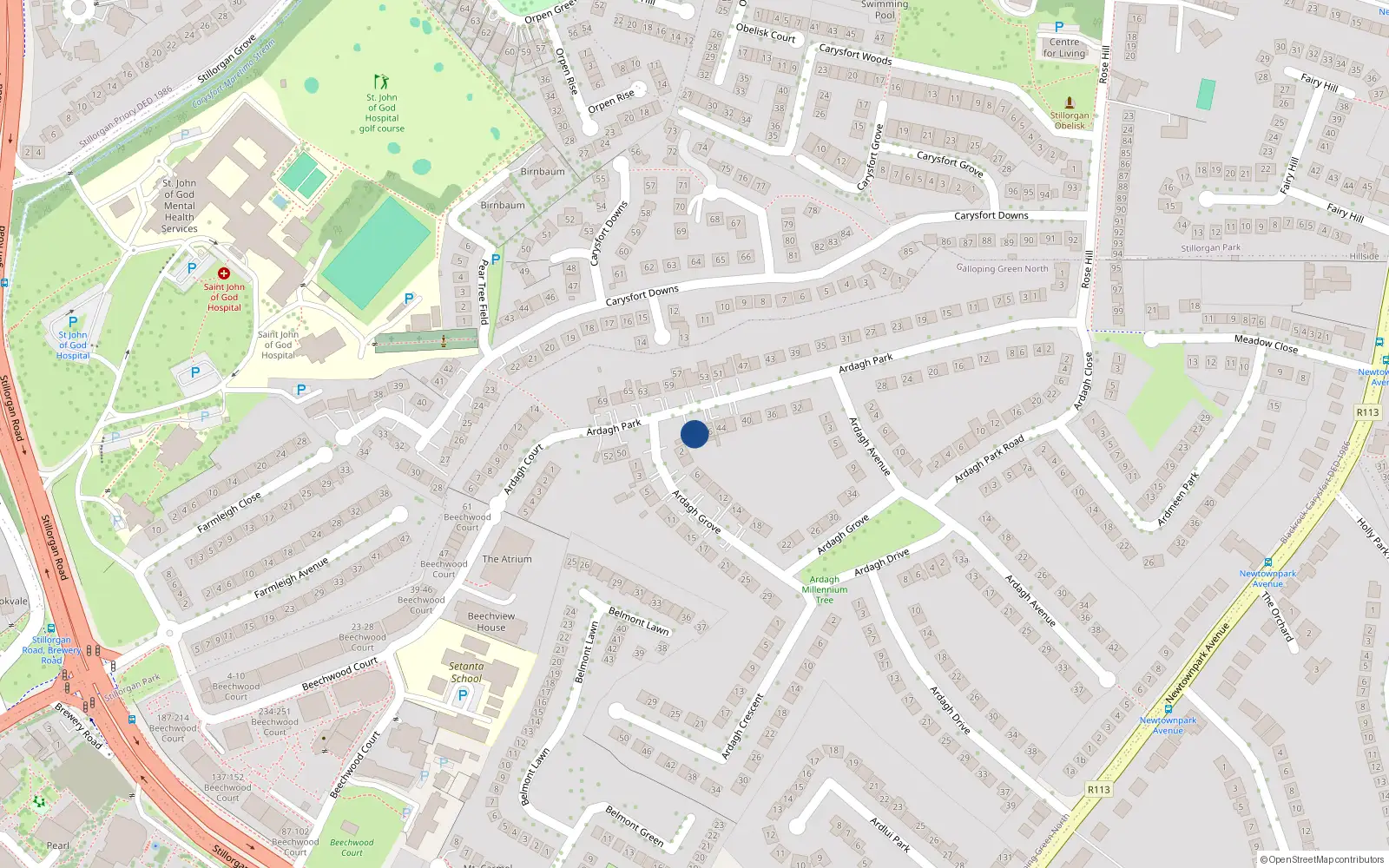 Overhead map showing the location of 48 Ardagh Park, Blackrock