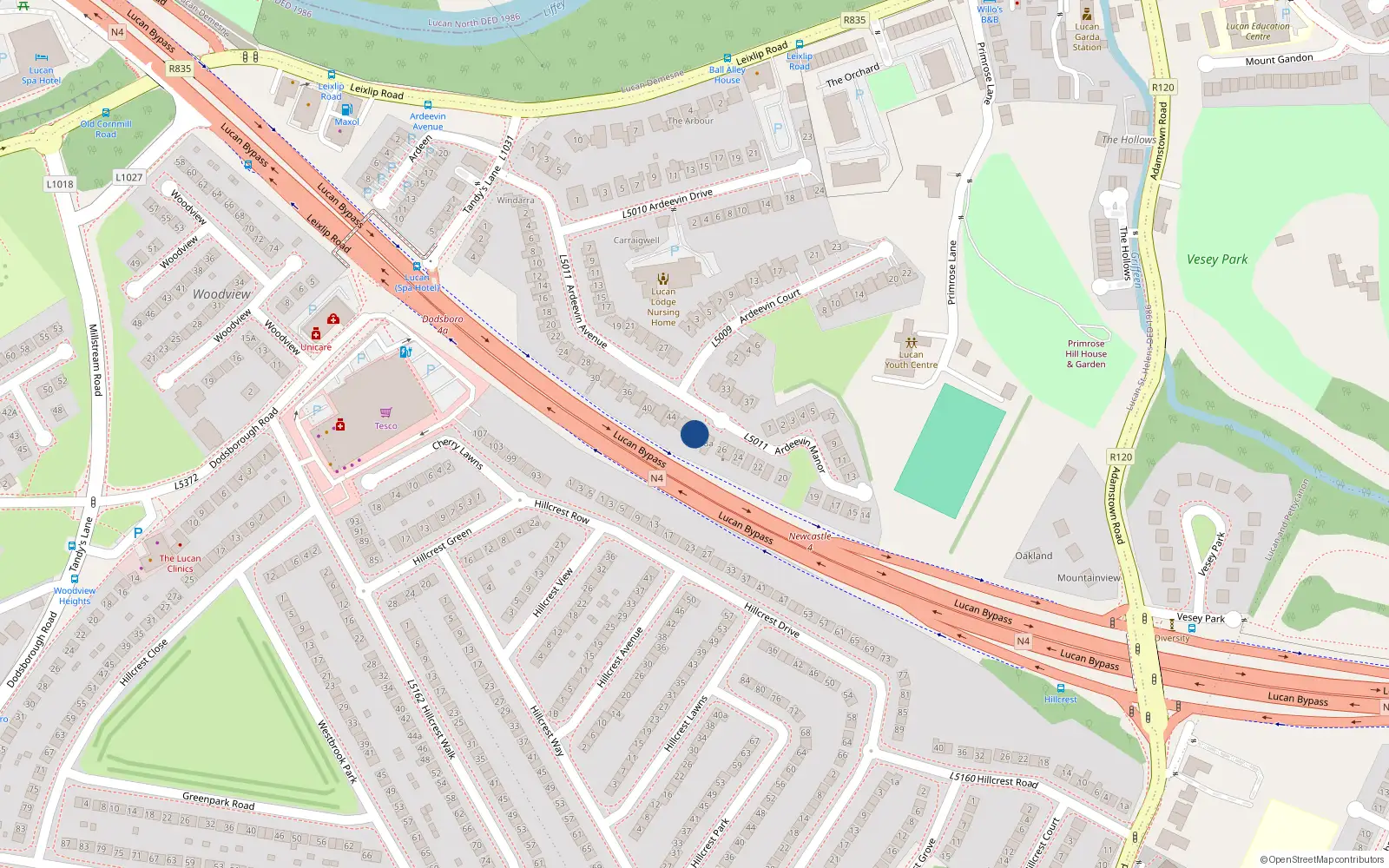 Overhead map showing the location of 48 Ardeevin Avenue, Lucan