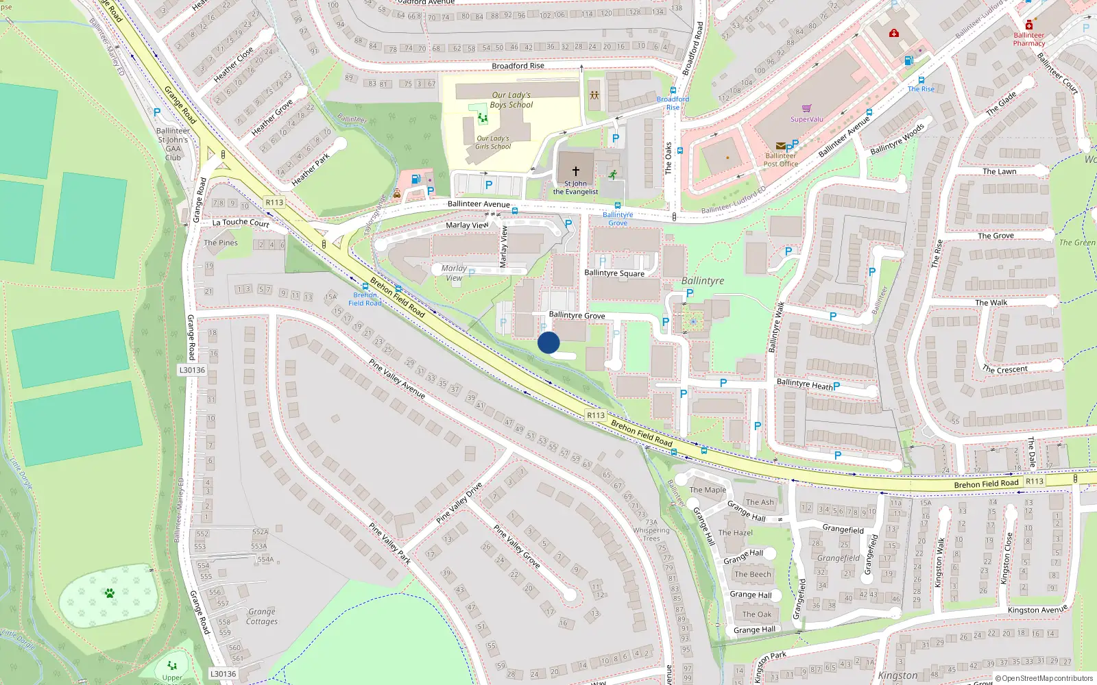 Overhead map showing the location of 48 Ballintyre Grove, Ballinteer