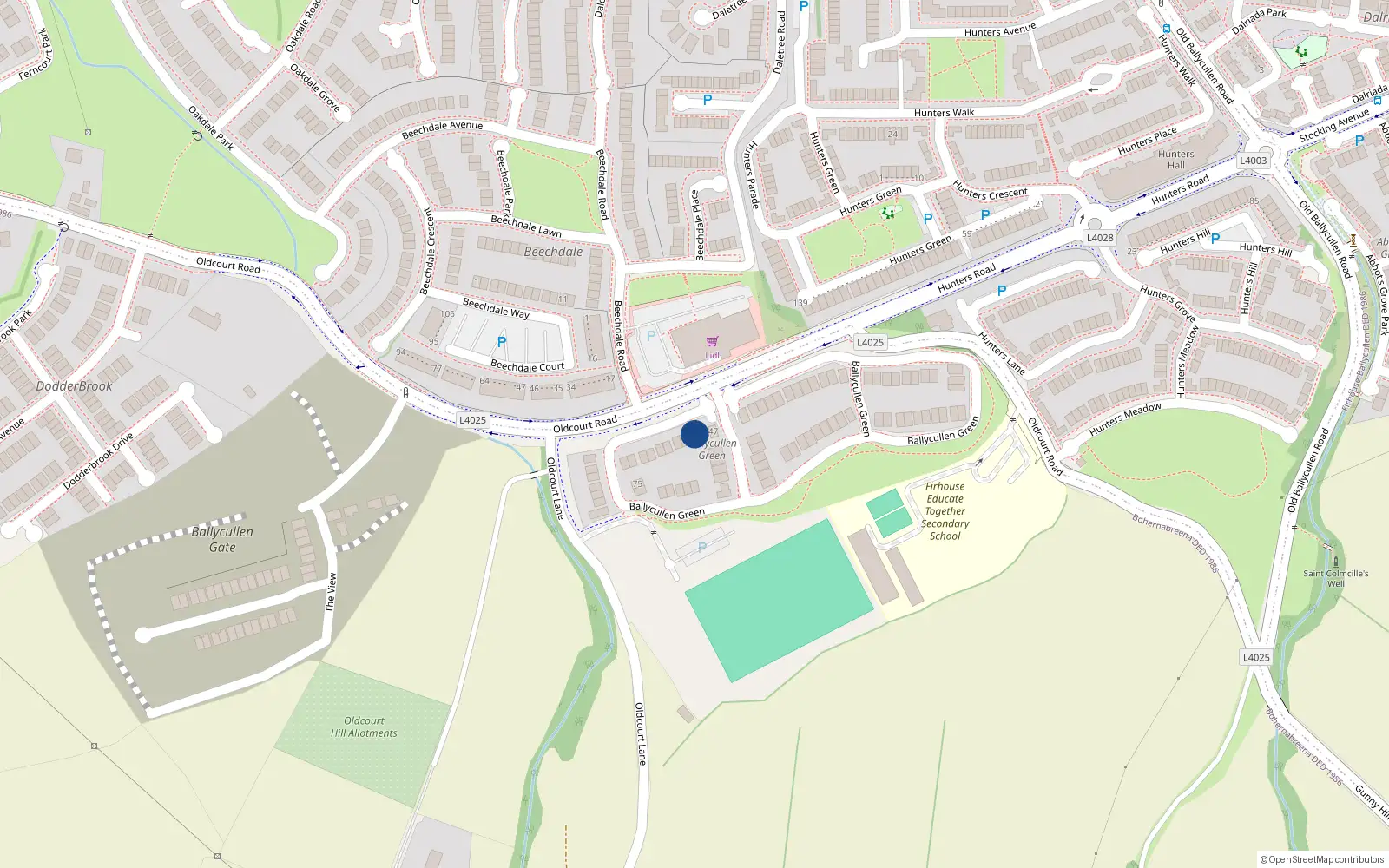 Overhead map showing the location of 48 Ballycullen Green, Dublin 24