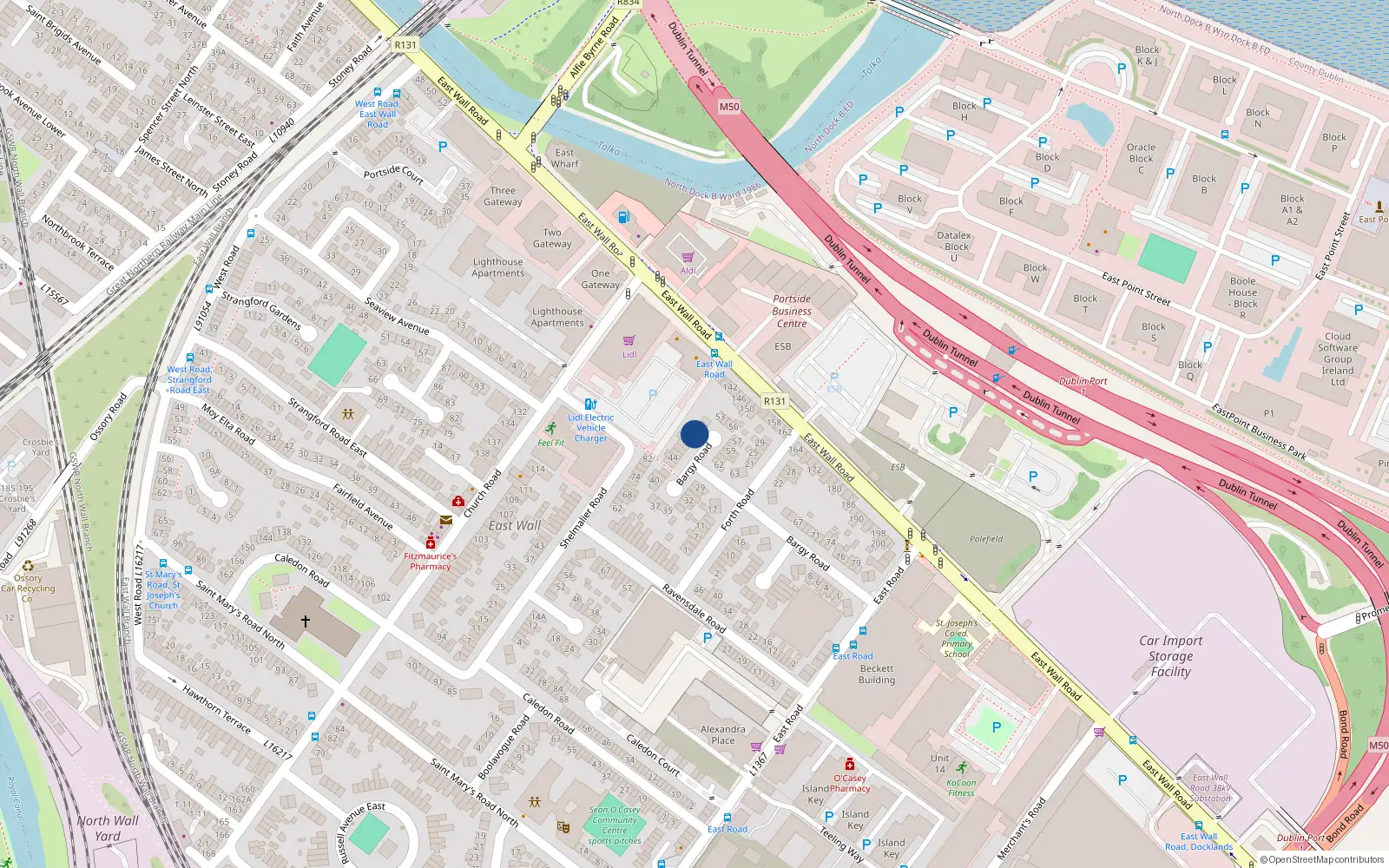 Overhead map showing the location of 48 Bargy Road, Dublin 3