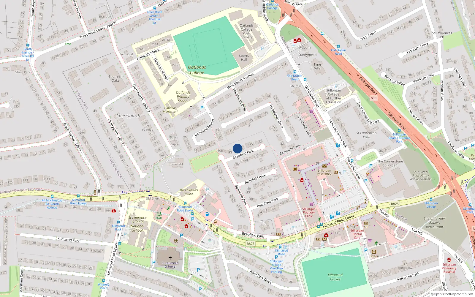 Overhead map showing the location of 48 Beaufield Park, Dublin