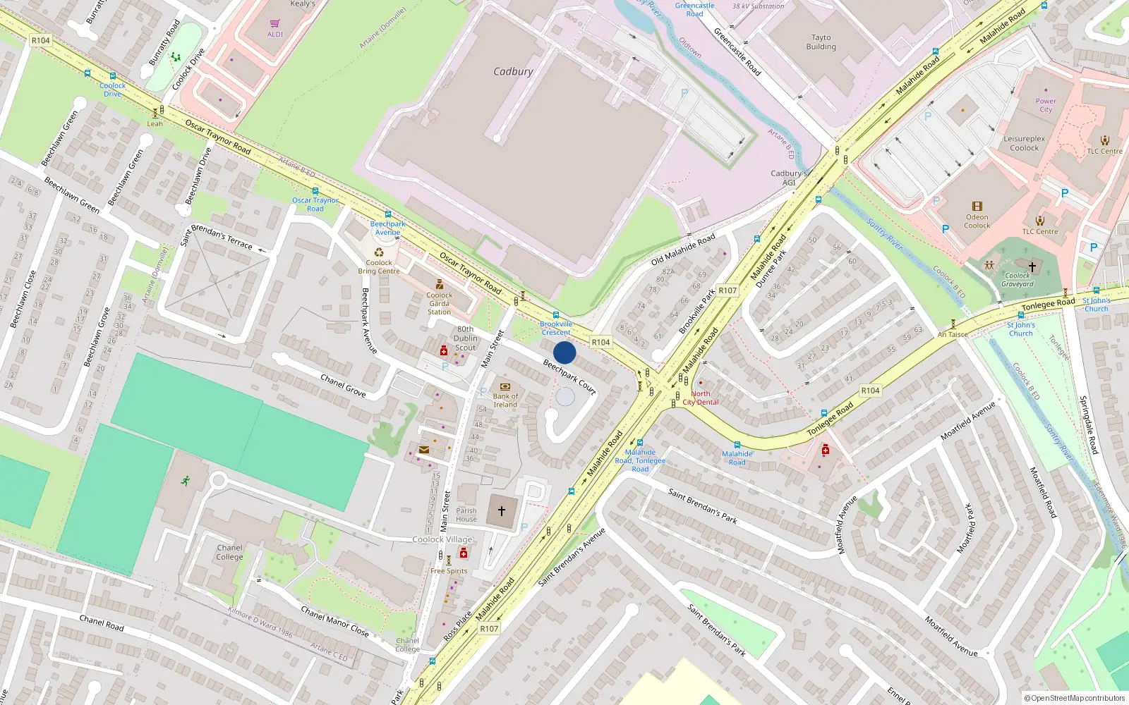 Overhead map showing the location of 48 Beechpark Court, Dublin 5