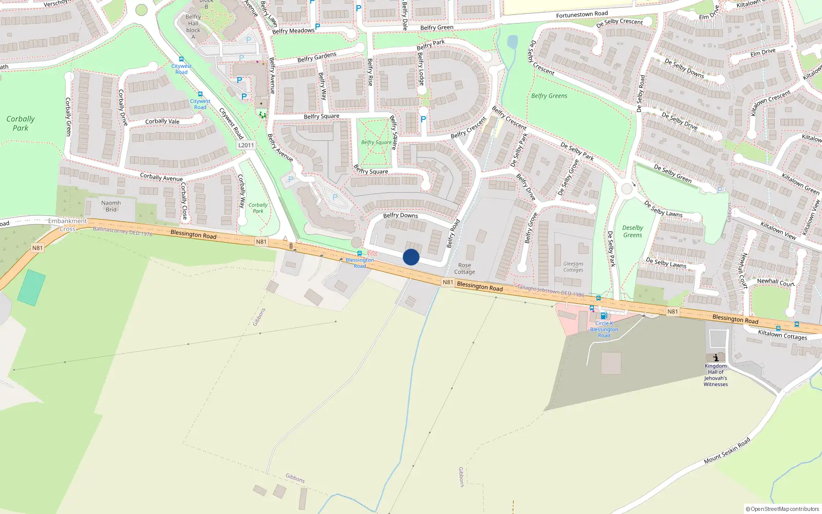 Overhead map showing the location of 48 Belfry Road, Dublin
