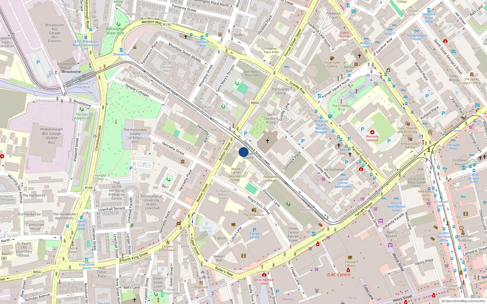Overhead map showing the location of 48 Bolton Square, Dominick St, Dublin 1