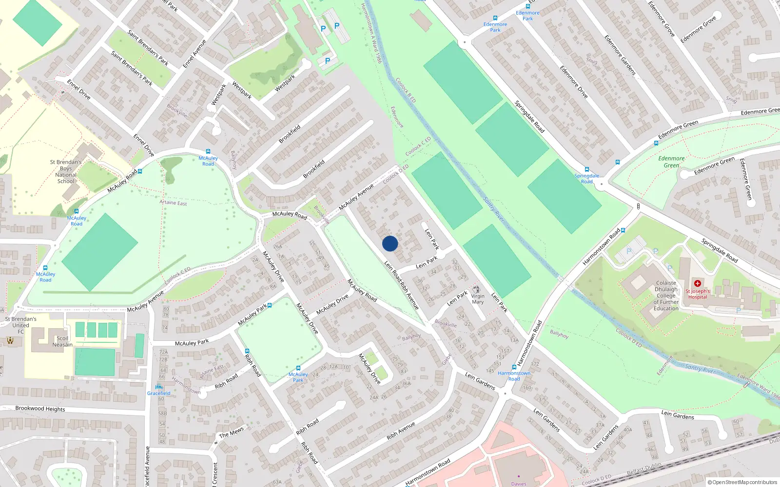 Overhead map showing the location of 48 Lein Road, Dublin 5