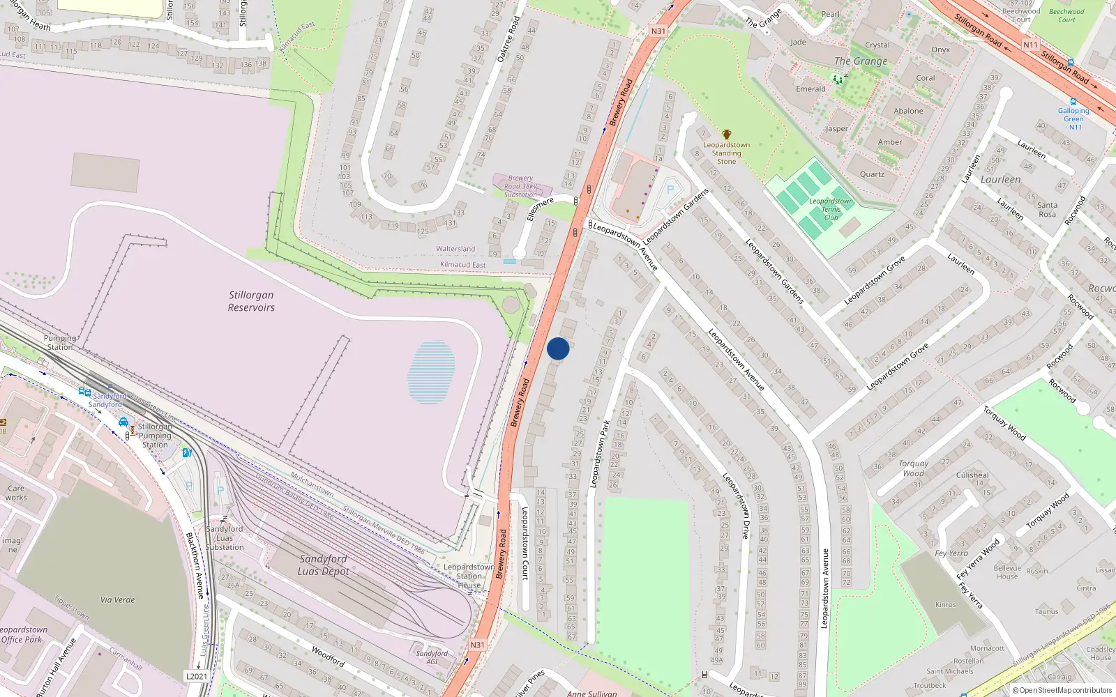 Overhead map showing the location of 48 Brewery Road, Dublin