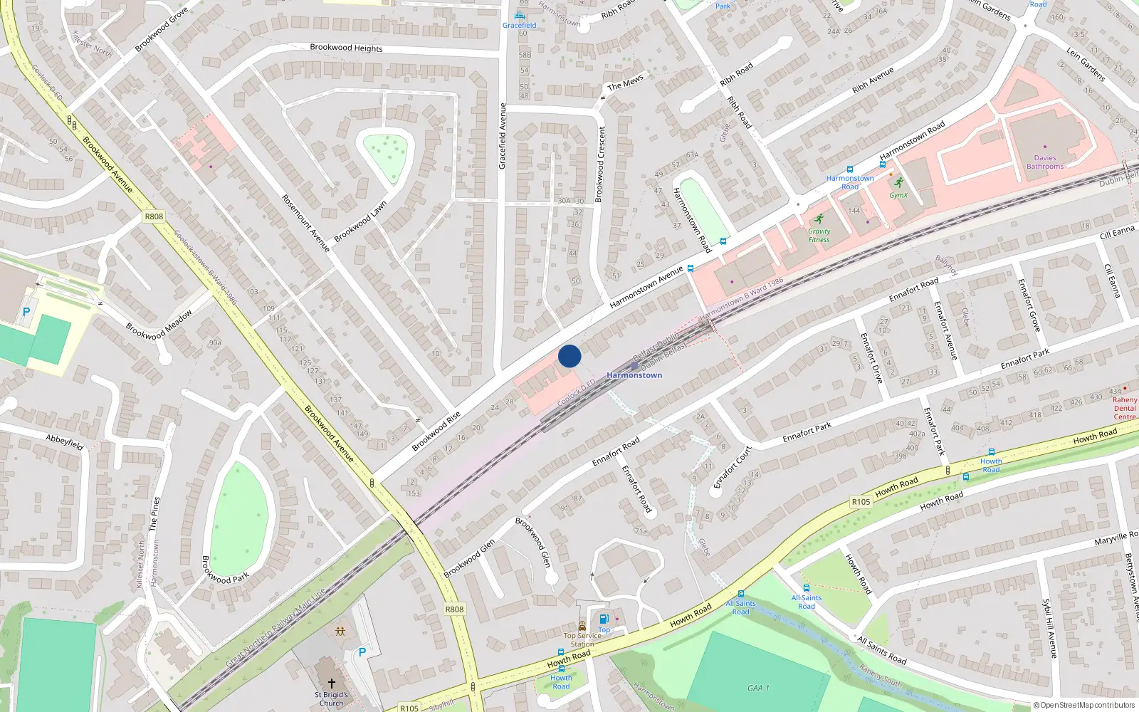 Overhead map showing the location of 48 Brookwood Rise, Dublin 5