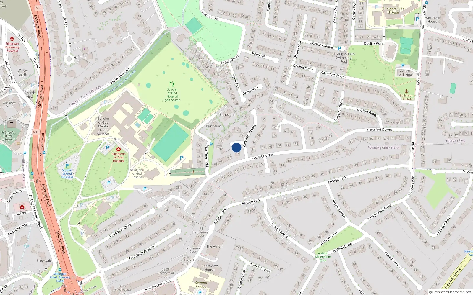Overhead map showing the location of 48 Carysfort Downs, Blackrock