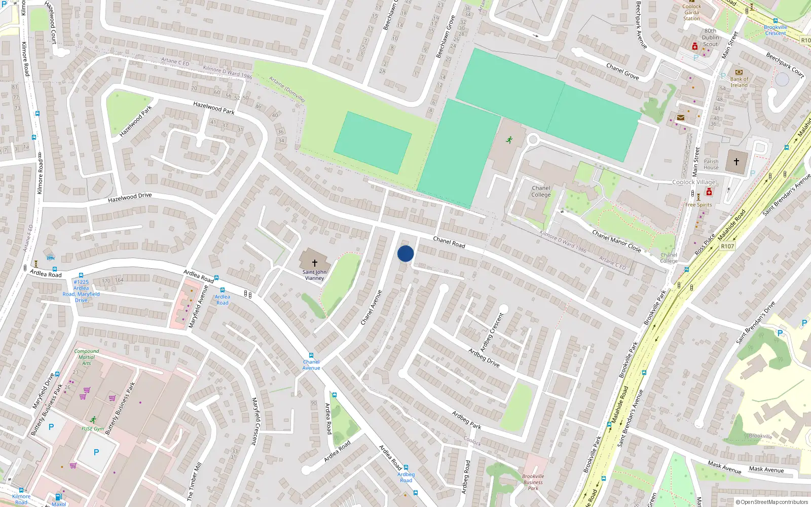 Overhead map showing the location of 48 Chanel Avenue, Dublin 5