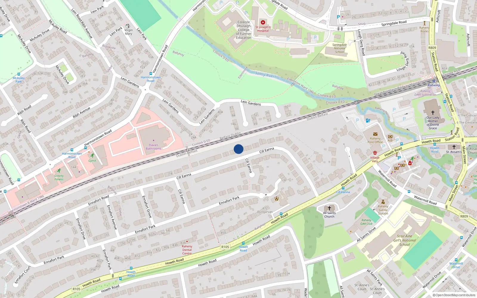 Overhead map showing the location of 48 Cill Eanna, Dublin 5