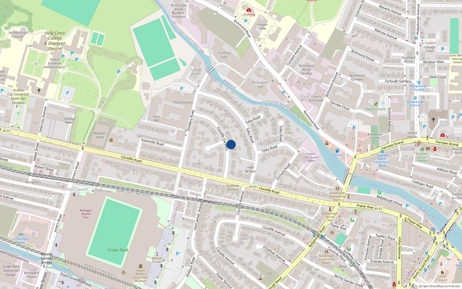 Overhead map showing the location of 48 Clonliffe Gardens, Dublin 3