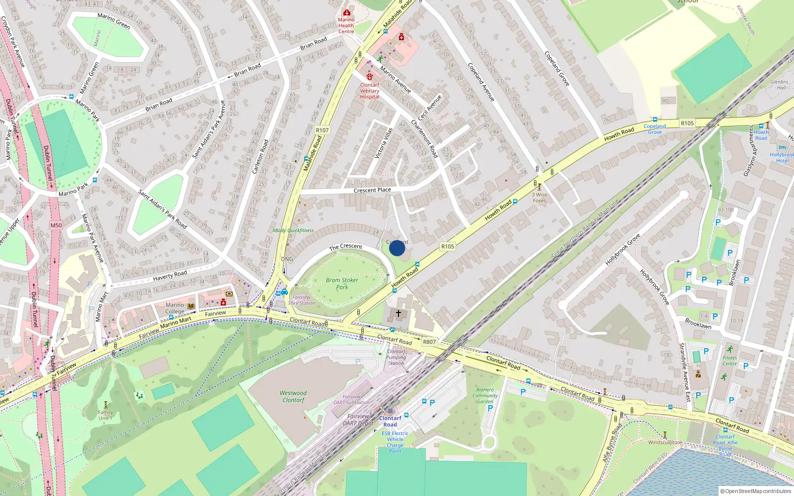 Overhead map showing the location of 48 Crescent House, Marino Crescent, Marino Dublin 3